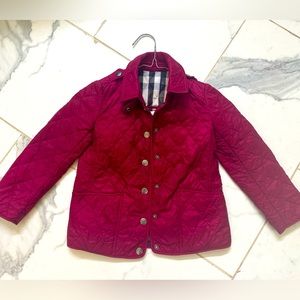 Girls Burgundy Short Quilted Burberry Jacket Size 5Y VGUC